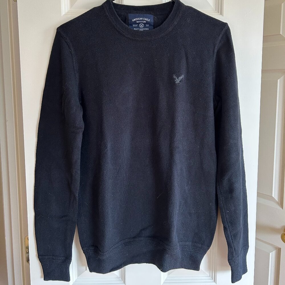 American Eagle Black Crewneck Sweater XS 100% Cotton Pullover